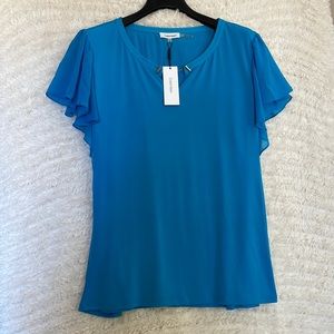 Calvin Klein Torquise Blue Flutter Sleeve Blouse